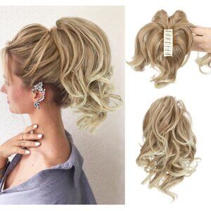 Ponytail Hair Extension - Curly Claw Clip Ponytail - Golden w/ Bleached Tips